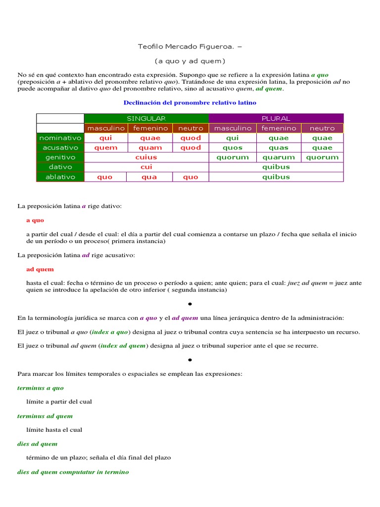 A Quo y Ad Quem Gramática Onomástica