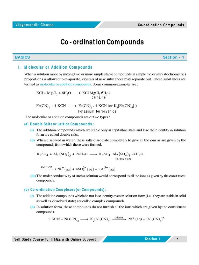 Chemistry 3 Coordination Complex Ligand