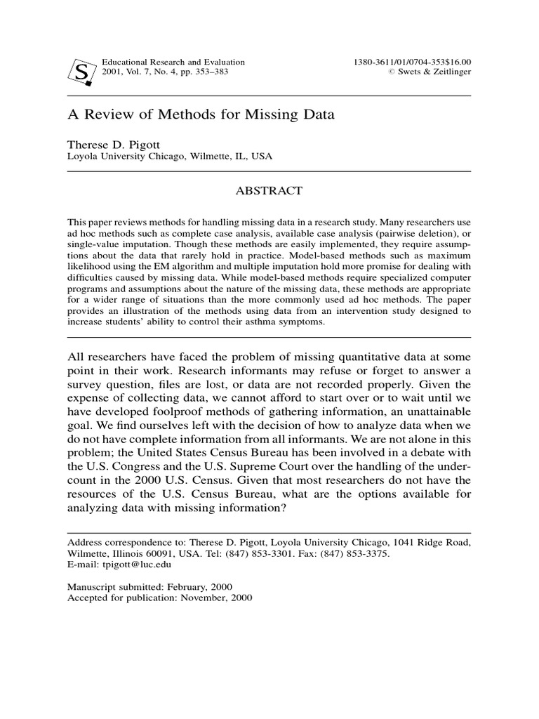 Missing Data Review Pdf Regression Analysis Linear Regression
