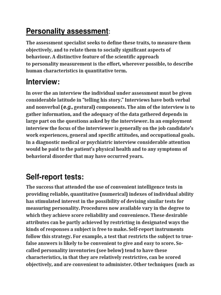 Personality assessment pdf educational assessment self report study