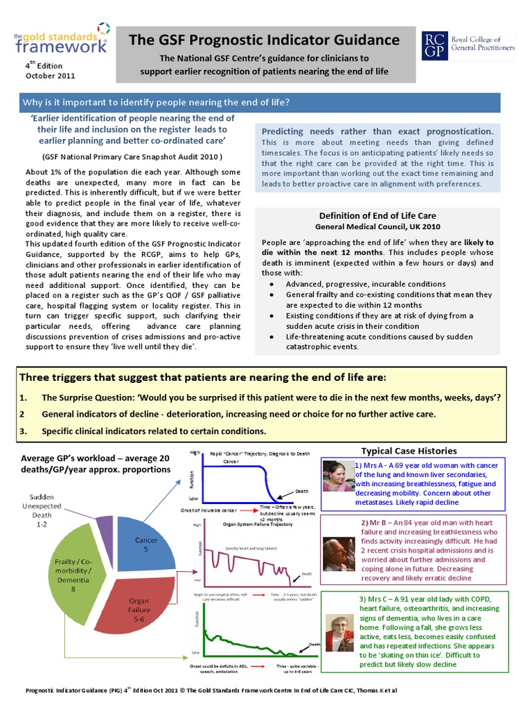 Prognostic Indicator Guidance October 2011 PDF | PDF | End Of Life Care ...