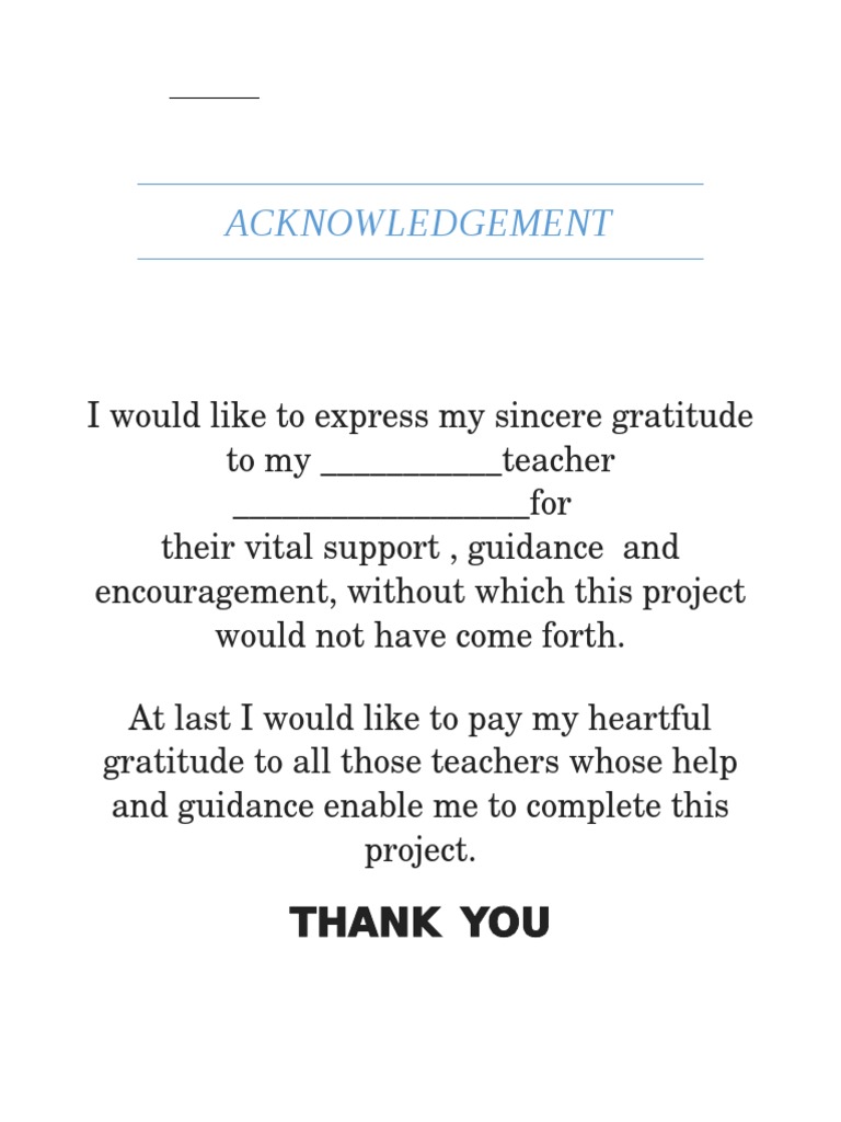Acknowledgment of Teacher Support | PDF