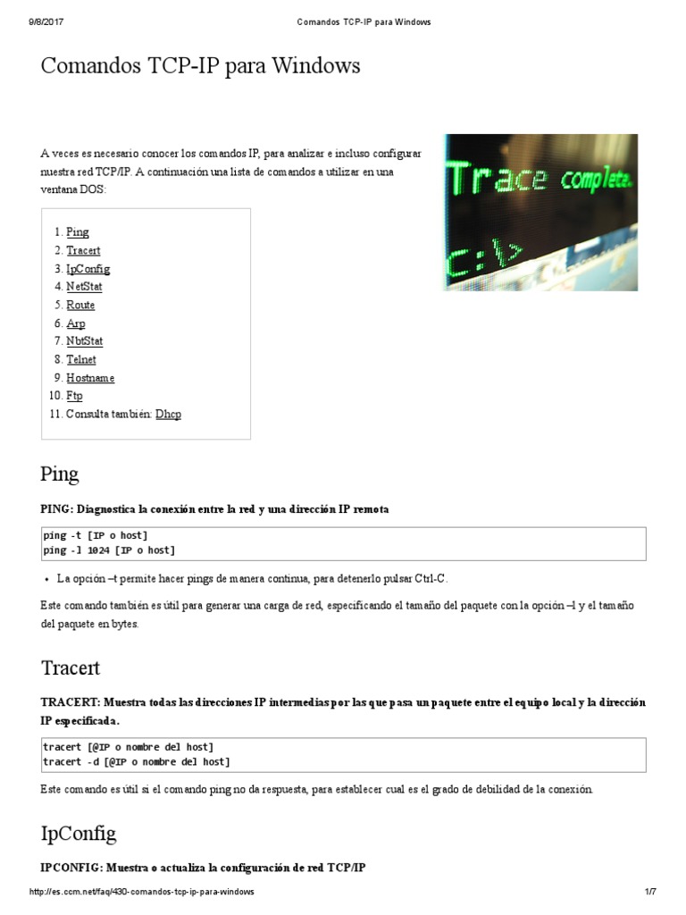 Comandos TCP-IP para Windows | PDF | Protocolo de transferencia de ...