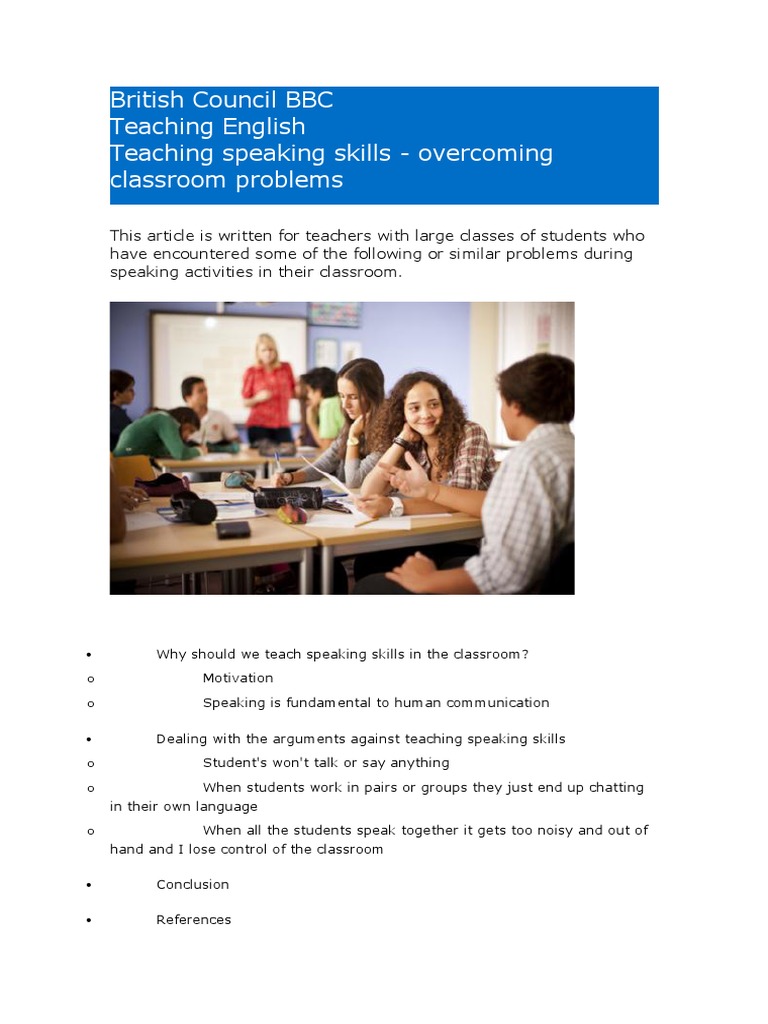 Teaching Speaking Skills in English Classrooms | PDF | Classroom | Teachers