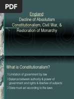 England: Decline of Absolutism Constitutionalism, Civil War, & Restoration of Monarchy