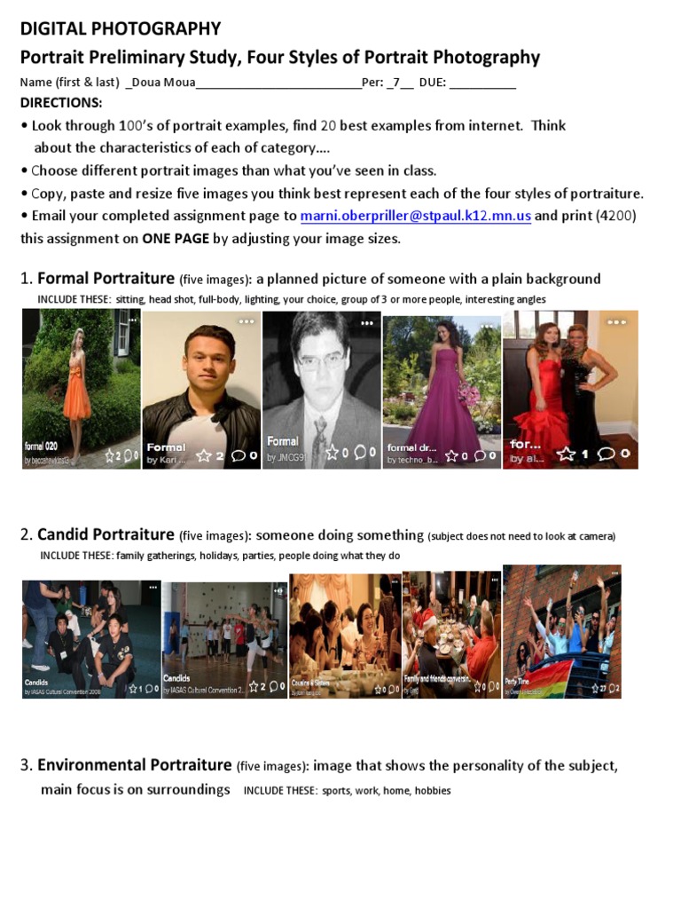 Portrait Photography Styles Assignment | PDF