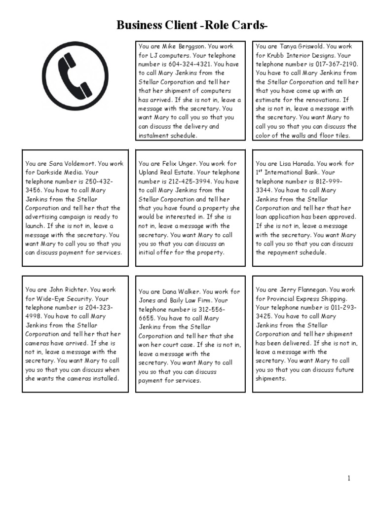 Phone Message Role Play PDF | PDF | Business | Business (General)