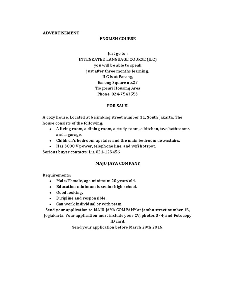 English Course Advertisement at ILC | PDF