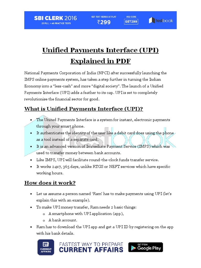 Unified Payments Interface UPI Explained in PDF | PDF | Debit Card ...