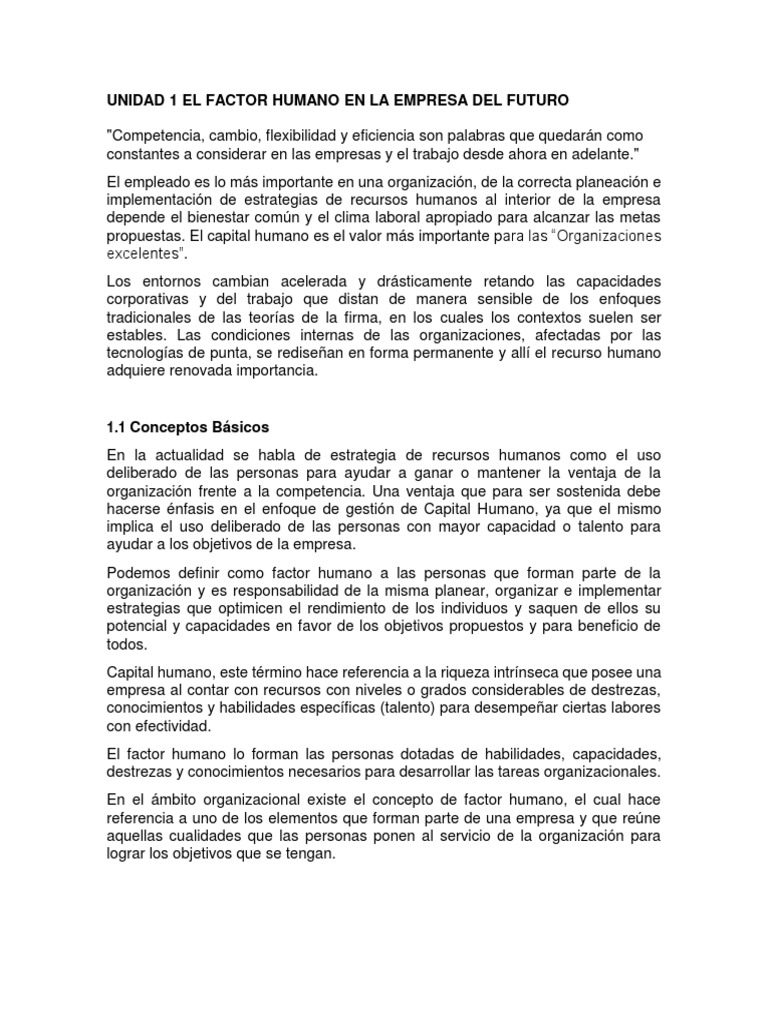 Factor Humano En La Empresa Pdf Gestión De Recursos Humanos