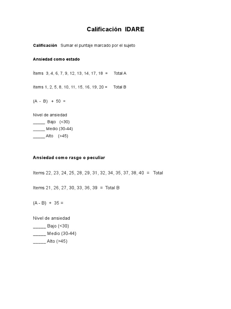 Calificación e Interpretación del IDARE | PDF | Ocio | Ajedrez