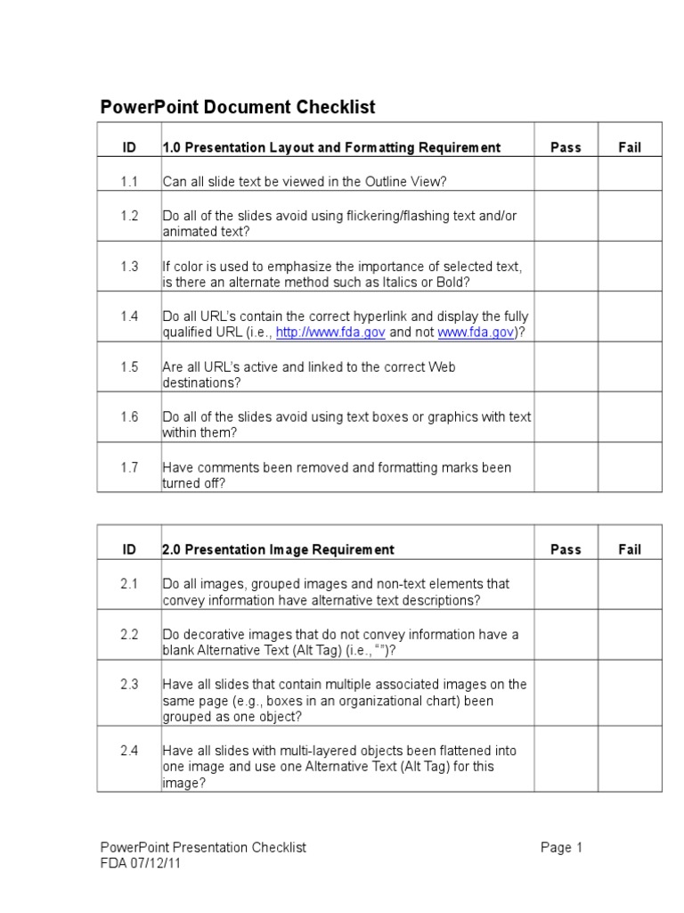 Powerpoint Document Checklist: Id 1.0 Presentation Layout and ...