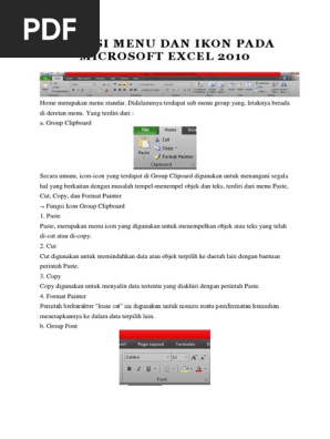 Fungsi Menu Dan Ikon Pada Microsoft Excel 2010