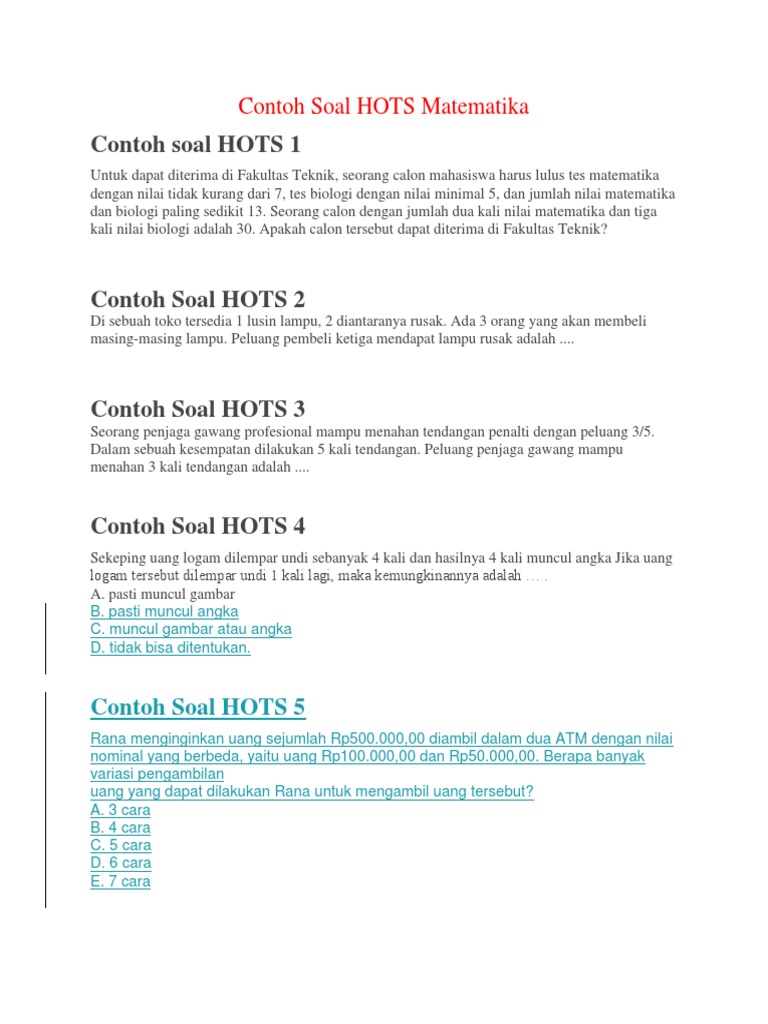 Contoh Soal Hots Matematika Smp Doc