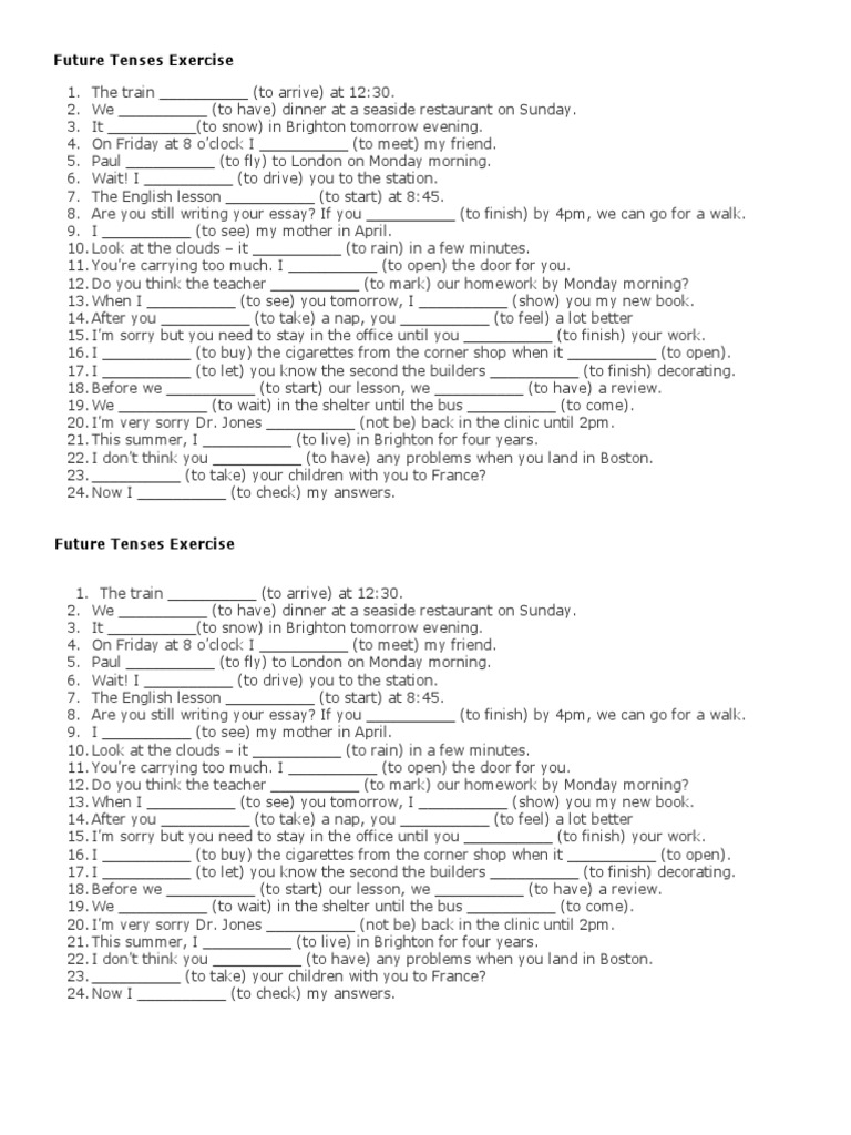 Future Tenses Exercise | PDF | Language Arts & Discipline | Teaching ...