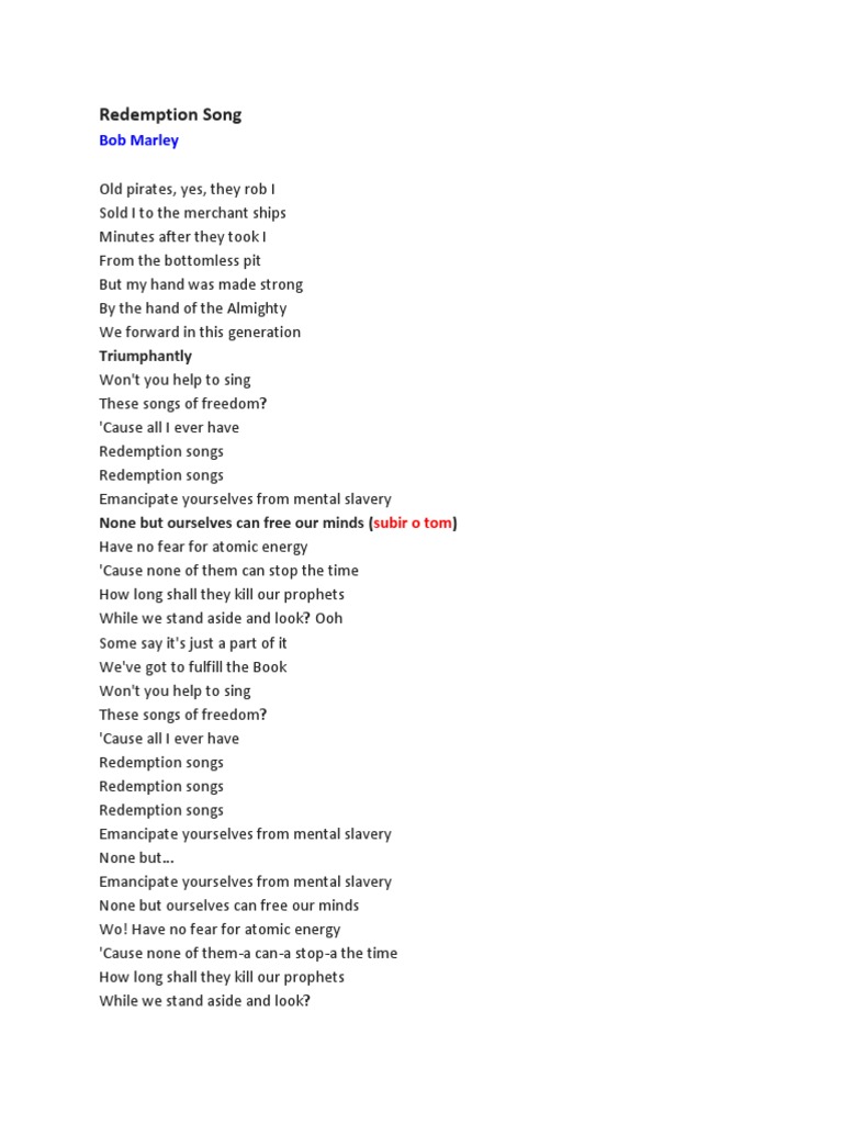 Redemption Song Lyrics by Bob Marley | PDF