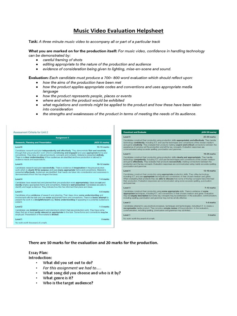 Music Video Evaluation Helpsheet | PDF | Cognition | Communication