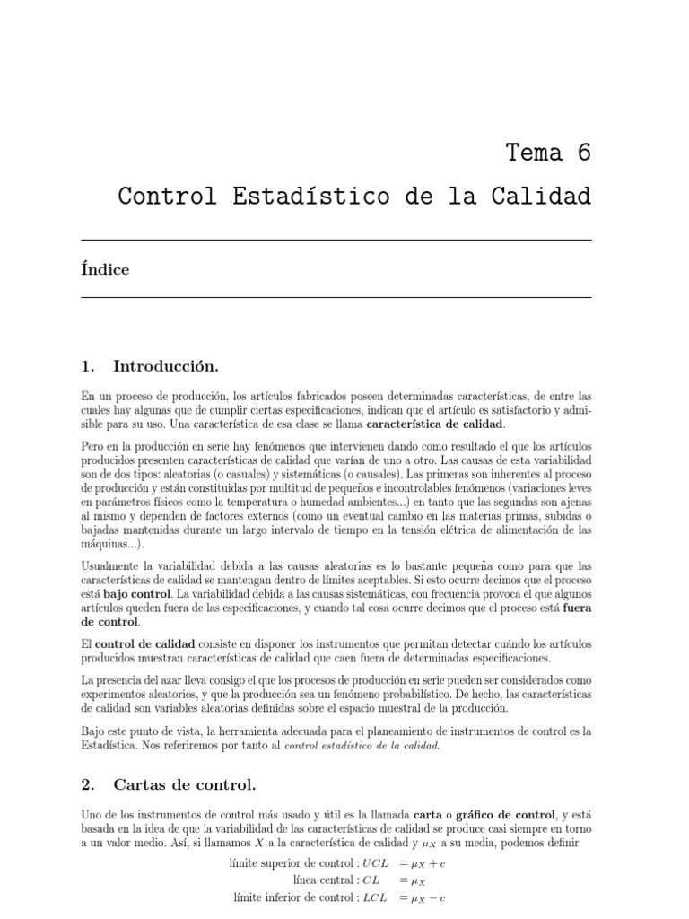 Control Estadístico de la Calidad | PDF | Distribución normal | Estimador