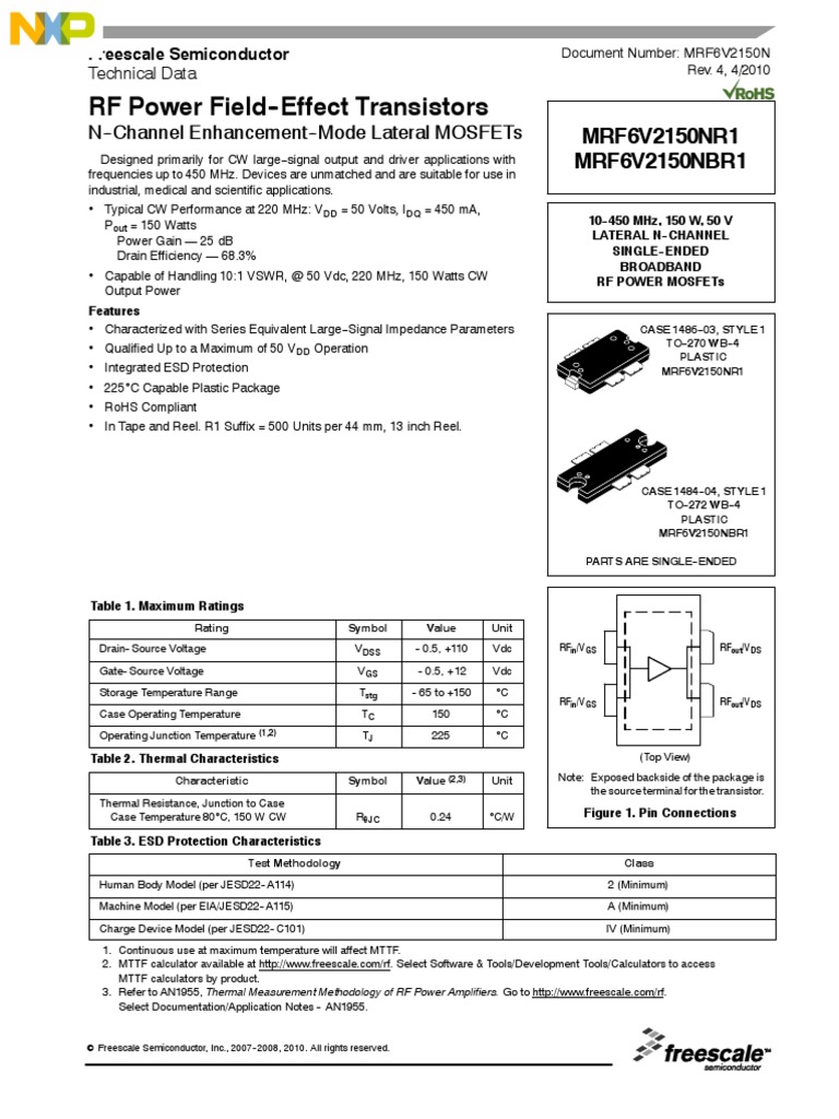 RF Power Field - Effect Transistors: MRF6V2150NR1 MRF6V2150NBR1 | PDF ...