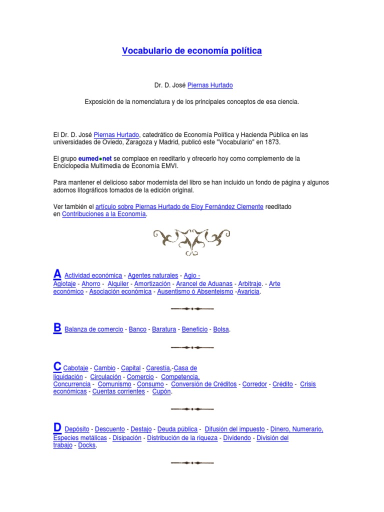 Vocabulario de Economía Política | PDF | Comercio | Capital (economía)