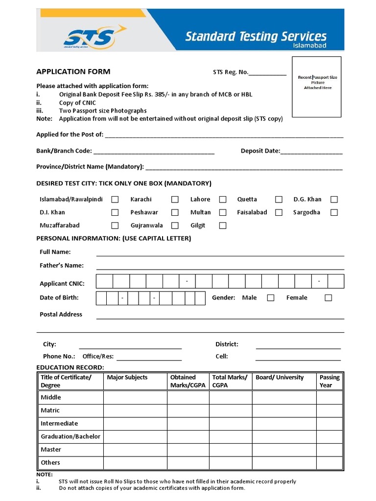 STS Application Form for Job Post | PDF | Deposit Account | Business