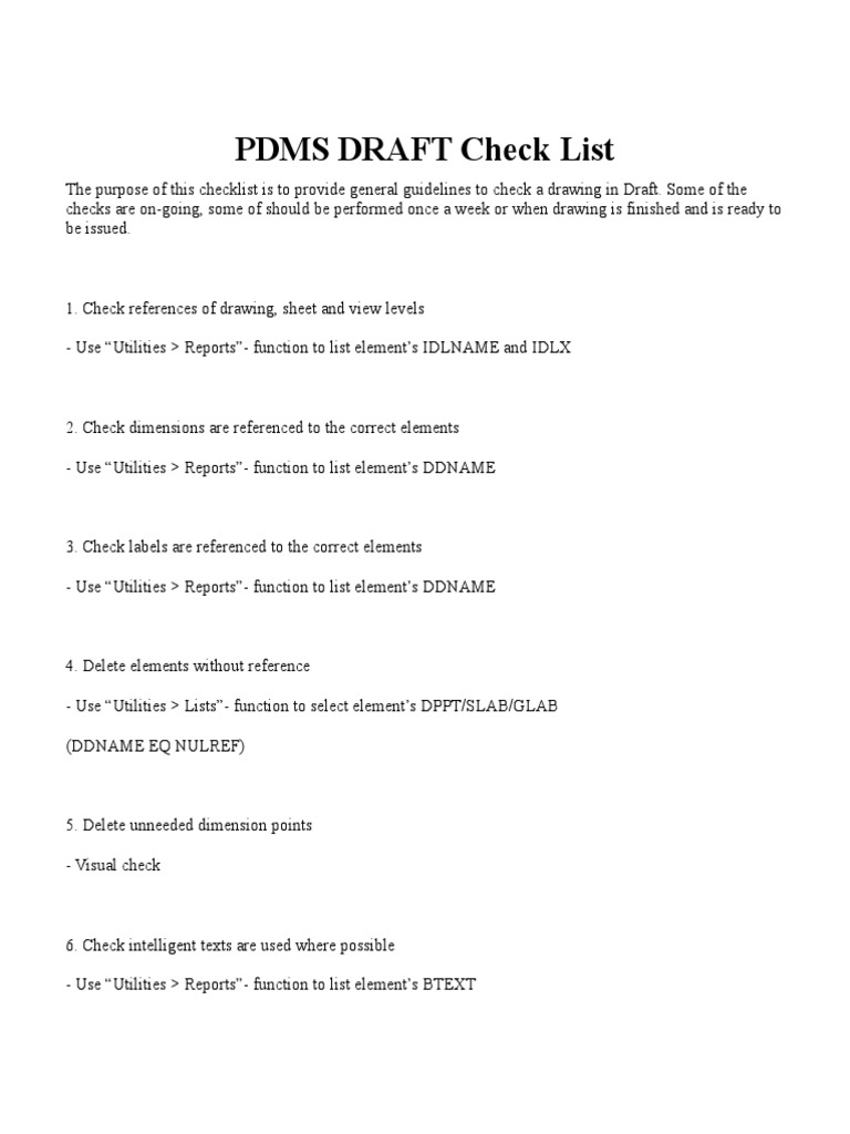 PDMS Draft Checklist Guidelines | PDF