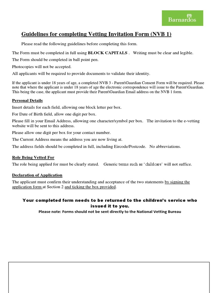 Guidelines for NVB 1 Vetting Form Completion | PDF | Address (Geography ...