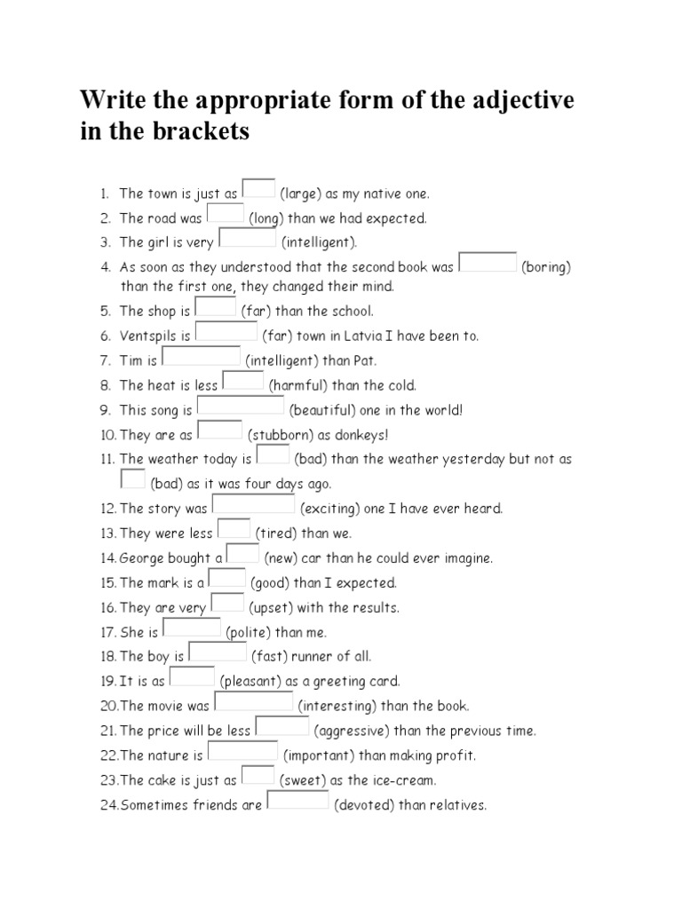 Adjective Comparison Worksheet | PDF