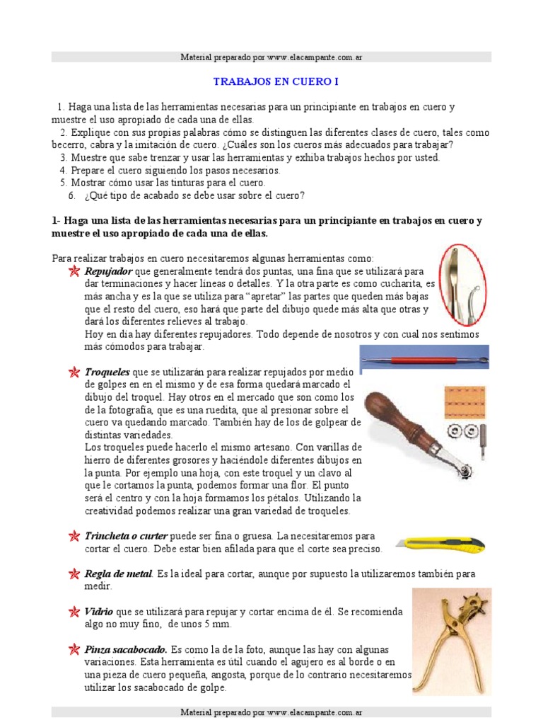 Trabajos en Cuero 1 Cuero Herramientas