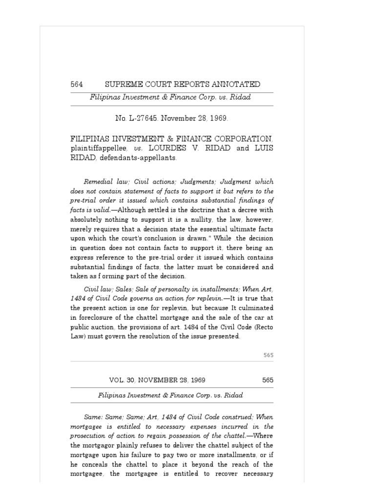Filipinas Investment vs. Ridad PDF Mortgage Law Foreclosure