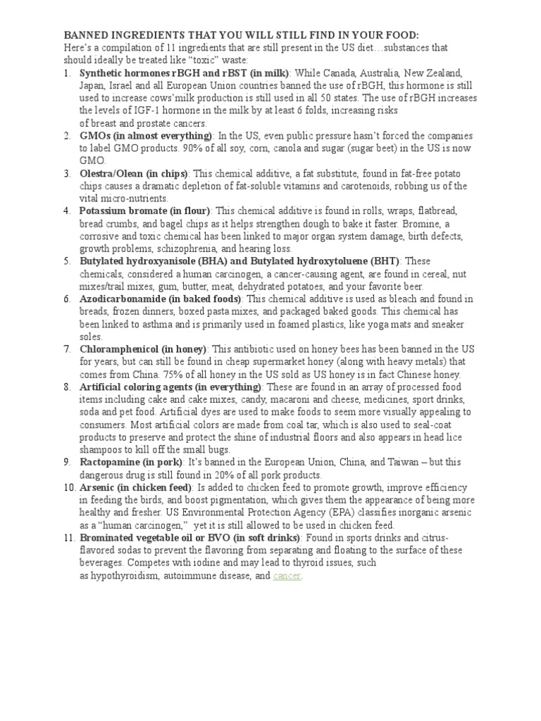 BANNED INGREDIENTS THAT YOU WILL STILL FIND IN YOUR FOOD.doc Honey