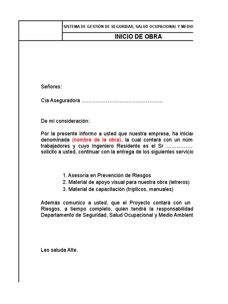 Carta de Inicio de Obra