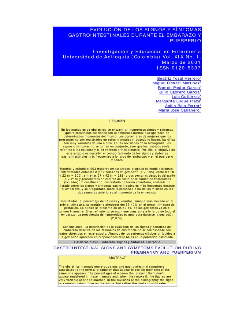 Evolucion De Los Signos Y Síntomas Gastrointestinales