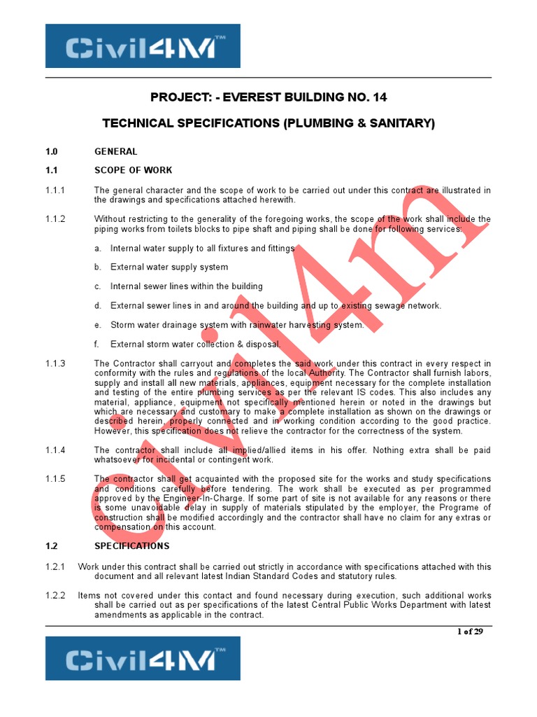 Plumbing Specifications for Everest Building | PDF | Pipe (Fluid ...