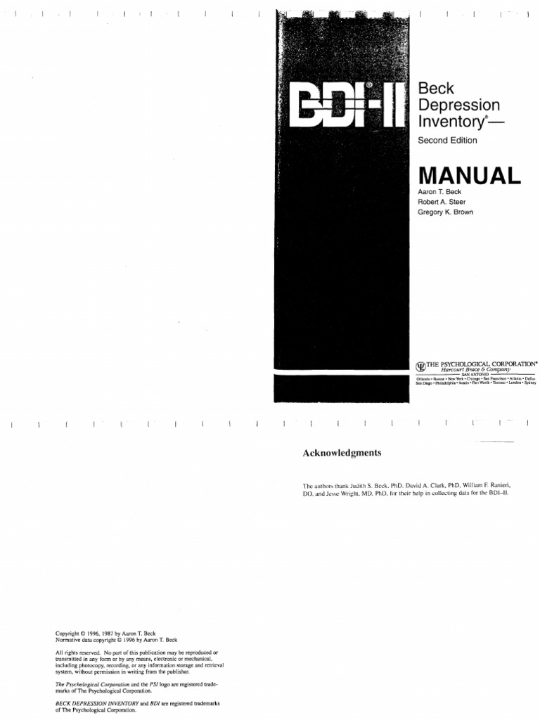 Beck Youth Inventory Free