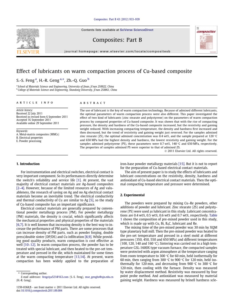 Effect of Lubricants On Warm Compaction Process of CuBased Composite