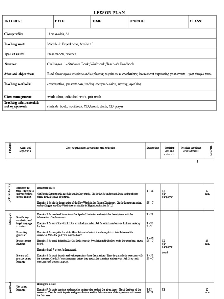 Apollo 13 Lesson Plan for A1 Students | PDF | Vocabulary | Lesson Plan