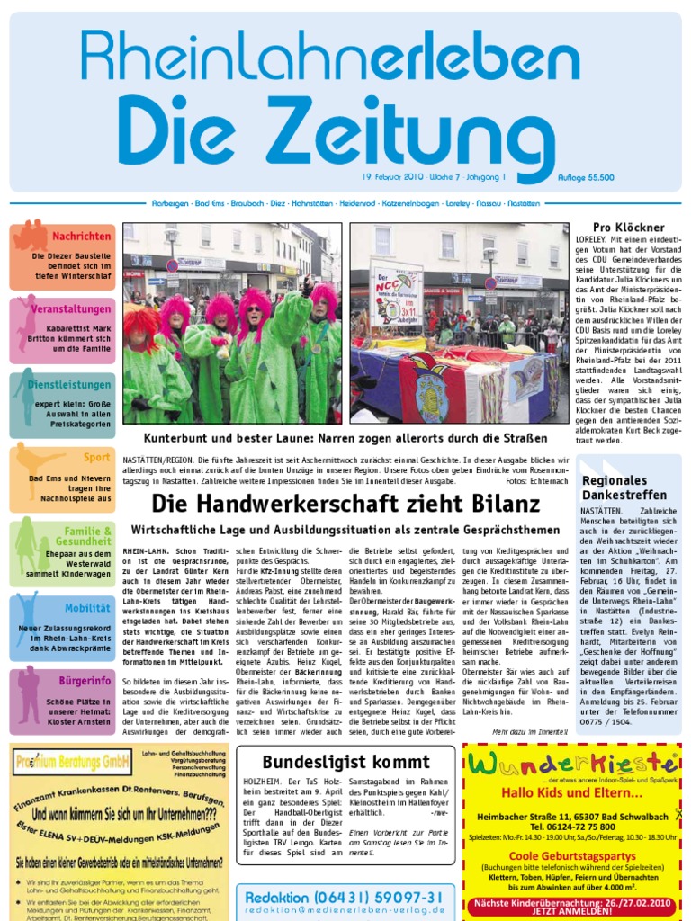 Rheinlahn Erleben Kw 07 19 02 2010 Die Zeitung Als E Paper