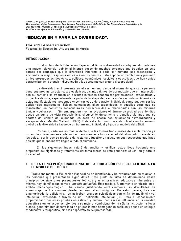 Educar en y para La Diversidad PDF | PDF | Educación especial | Maestros