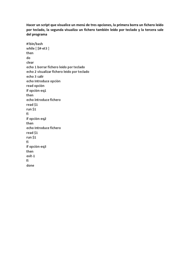 Hacer Un Script Que Visualice Un Menú de Tres Opciones | PDF