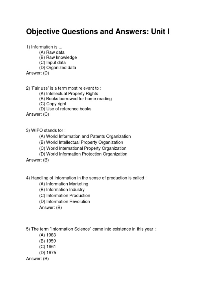 Information Science Objective Questions | PDF | Bibliography ...