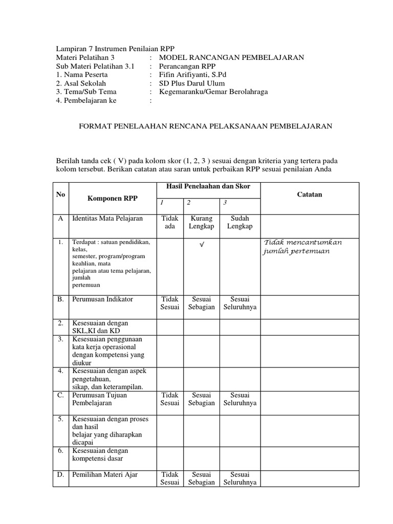 Contoh Evaluasi Rpp K13 IlmuSosial.id