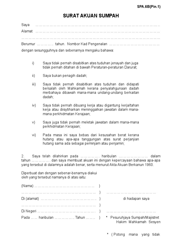 Format Surat Pesuruhjaya Sumpah