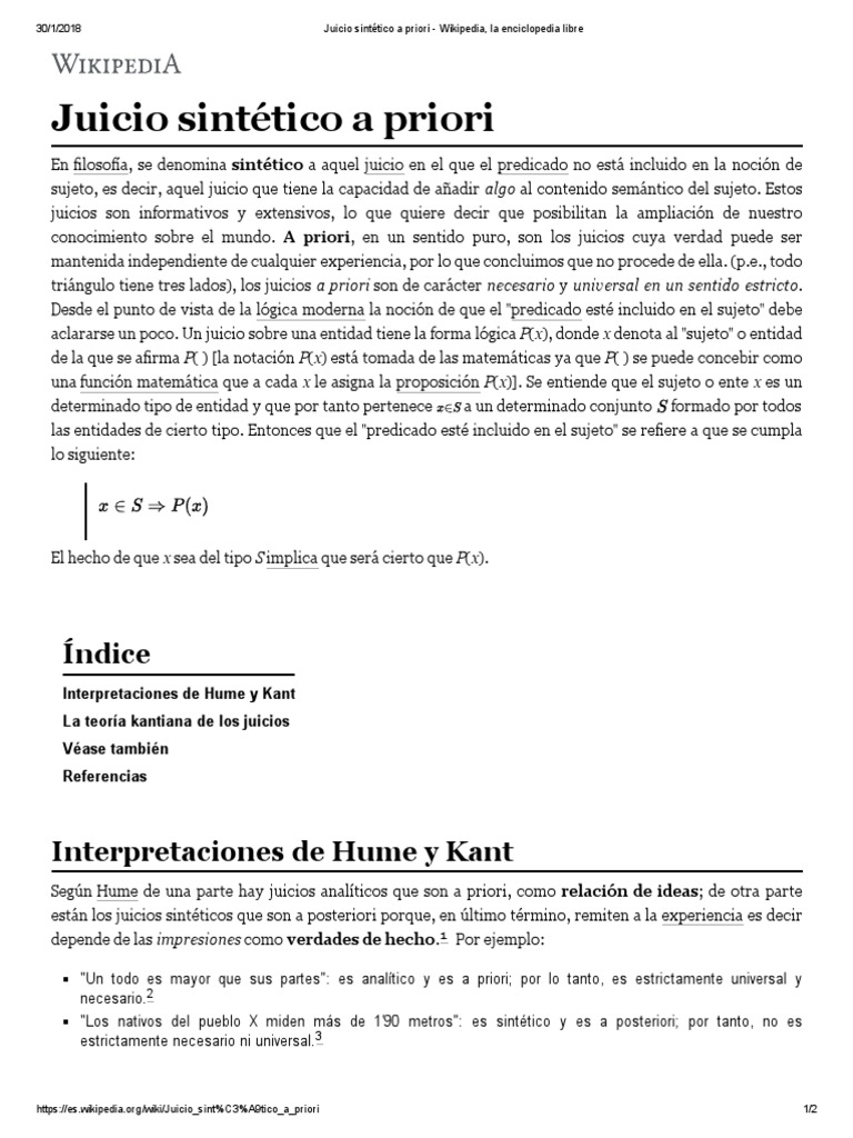 Juicio Sintético a Priori Wikipedia A priori y a posteriori Determinismo
