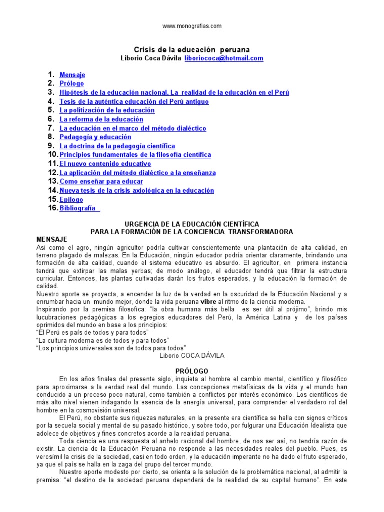 Crisis y reforma de la educación en Perú | PDF | Perú | Imperio Inca