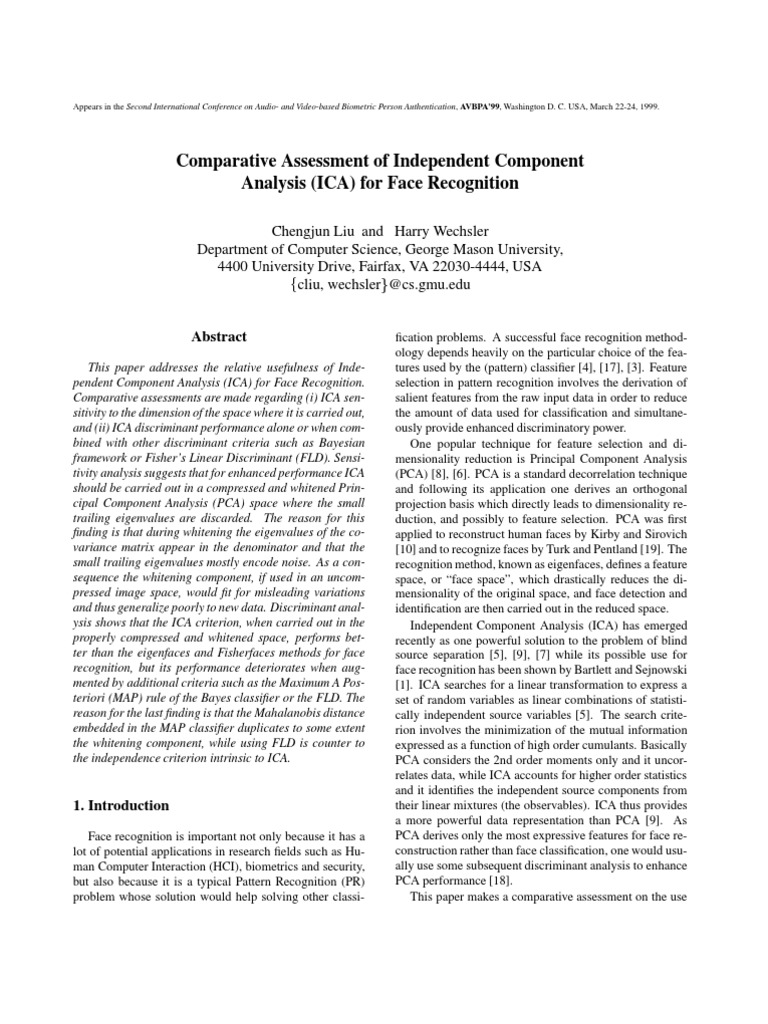 ICA for Enhanced Face Recognition | PDF | Principal Component Analysis ...