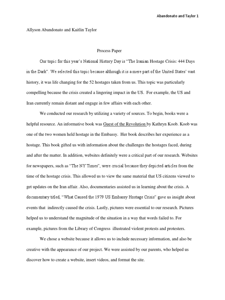 Process Paper History Day 1 1 PDF Iran The United States
