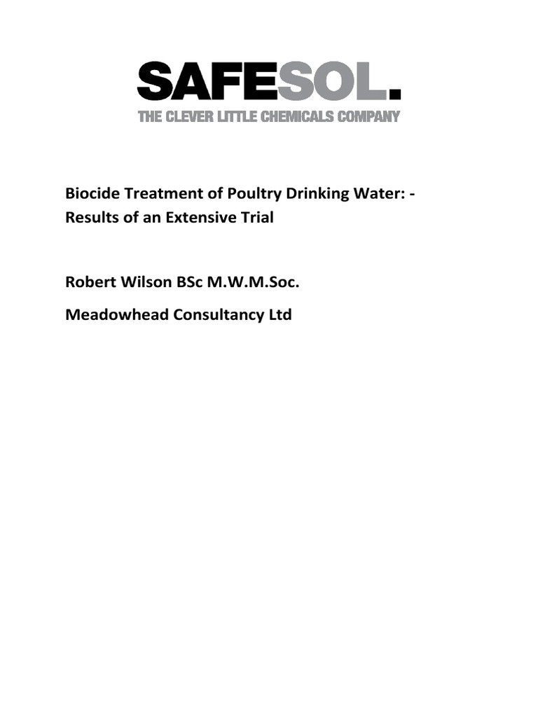 Biocide Treatment of Poultry Drinking Water PDF Poultry Farming