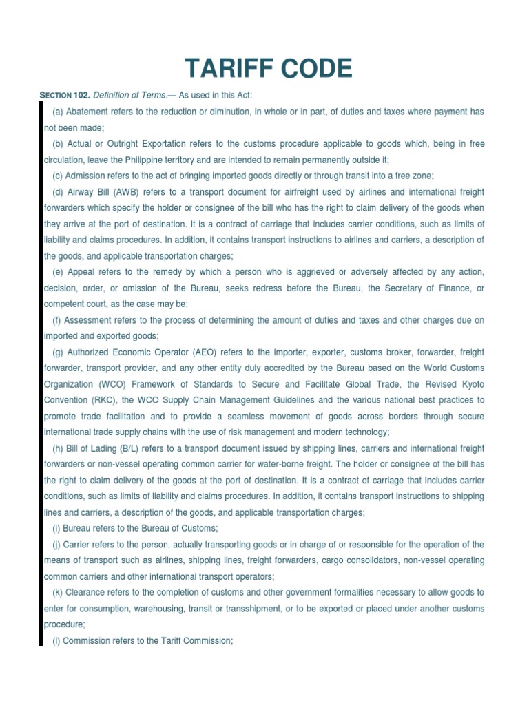 Tariff Code PDF Customs Cargo