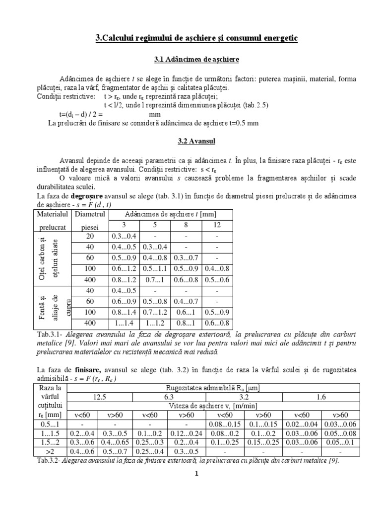 Regim-De-Aschiere Parametrilor Regimului de Aşchiere | PDF